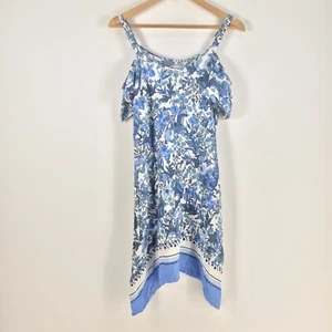 Rockmans womens dress size 8 shift white blue floral short sleeve viscose 064463 - Picture 1 of 8