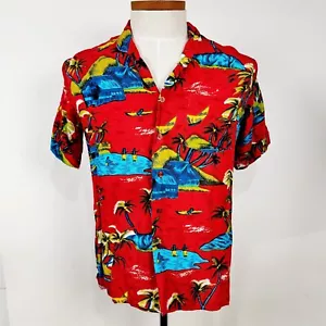 Vintage Oak Tree Red Hawaiian Short Sleeve Button Shirt Mens Size L - Picture 1 of 6