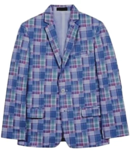 IZOD Kids Boys' Blue/Pink Rosebud Madras Plaid Suit Blazer Jacket Size 20 REG - Picture 1 of 15