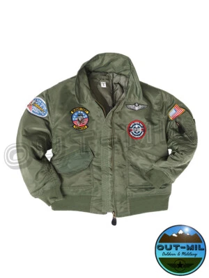 Bomber bimbo bambino "CWU" Verde Militare con ricami patch Aviazione Americana - Image 1 of 2