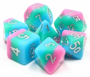New 7 Piece Sakura Matcha Polyhedral Dice Set with Pink 3 x 4 Velour Dice Bag - Picture 1 of 2