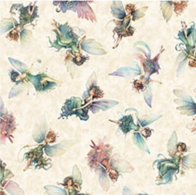 Enchanted•Fairy Toss, Fairies Fabric! 100% Cott•1yd•BTY•Cream•Fast Ship! - Image 1 of 3