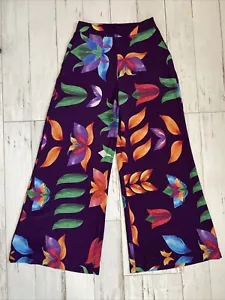 Farm Rio Palazzo Wide Leg Pants Medium Colorful Floral Tropical Purple Side Zip - Picture 1 of 13