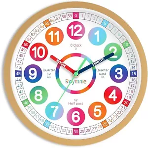 Learning Clock for Kids Telling Time Easily Teaching 8 Inch, Wood Color - Picture 1 of 8