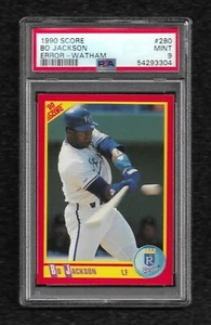 1990 SCORE #280 BO JACKSON PSA 9 MINT ERROR - WATHAM POP 25 KANSAS CITY ROYALS - Picture 1 of 1