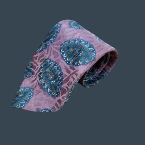 Linea Moda Mens 100% Silk Paisley Tie Purple & Teal Fabric From Italy - Picture 1 of 5