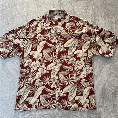 Pierre Cardin Hawaiian Shirt Short Sleeve Mens Size XL Maroon Palm Leaf VTG 90’s - Image 1 of 4