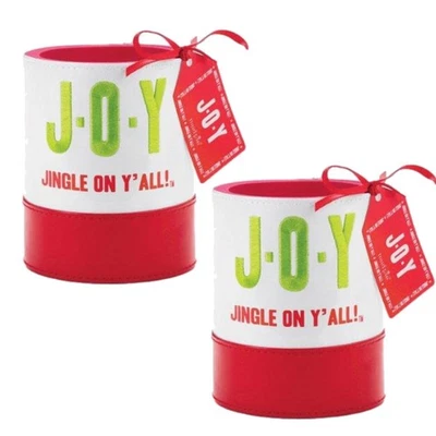 Juego de 2 enfriadores de latas aislados Mud Pie Jingle On Ya’ll Holiday envoltura JOY de espuma EVA Foto 1 de 4