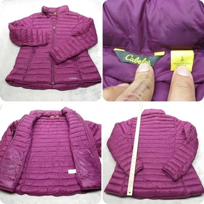 Chaqueta de Plumón Cabelas Mujer Grande Púrpura Puffer Ligera Embalable Cremallera Completa LEER Foto 1 de 4