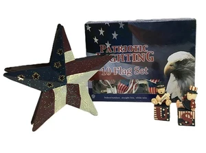 4th of July Holiday Decorations Star Tea Light Flag Light Set Resin Figurines  - Picture 1 of 11