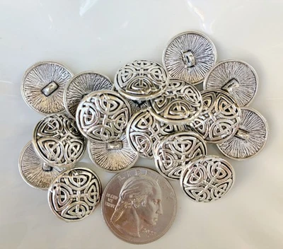 10pc Antiqued Silver Round Sewing Celtic Shank Metal Buttons 17mm (5/8") - Image 1 of 2