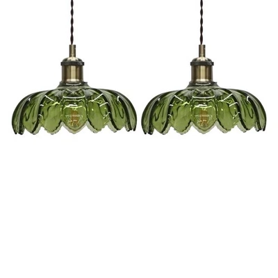 FIRSTCHOICELIGHTING Set of 2 Vintage Design Green Glass Easy Fit Pendant Shade Ceiling Lightshades