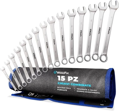 WERKFIX Set 15 Chiavi Inglesi Combinate Anello e Forchetta 6-21 mm. Chiavi a For - Immagine 1 di 4