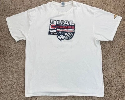 UConn Huskies Dual Champs T-Shirt Men XL White 2002 2014 National Champions  Tee - Image 1 of 4