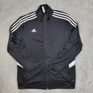 Adidas Jacket Mens XL Black White Climalite Full Zip Track Top Athletic Stripes - Picture 1 of 10