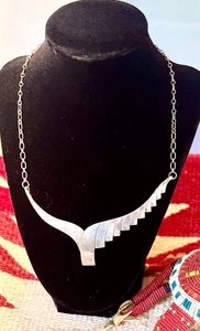 NATIVE AMERICAN, NAVAJO, 18" NECKLACE, SIGNED STERLING SILVER, HANDMADE, VTG - Picture 1 of 13