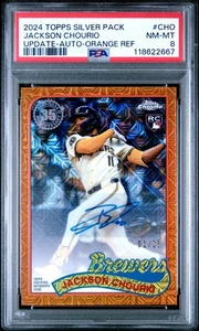 2024 Topps Chrome Jackson Chourio #1/25 Auto Orange Refractor Mojo PSA 8 Rookie - Picture 1 of 4