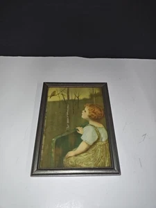 Vintage Framed "Little Girl And Bird" Print Robin 1920's 1930's Collectible Deco - Picture 1 of 9