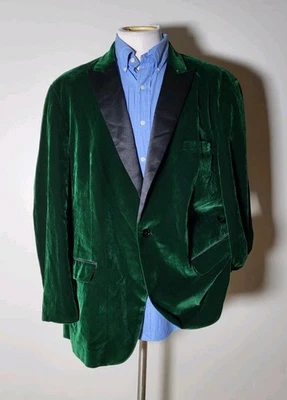 Blazer 50R Slim Verde Esmeralda Terciopelo Terciopelo Chaqueta Abrigo Satén Pico Solapa Foto 1 de 4