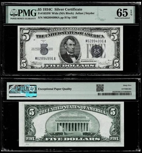 Fr-1563W 1934C $5 Silver Certificate Note  PMG GEM UNC 65 EPQ - Picture 1 of 1