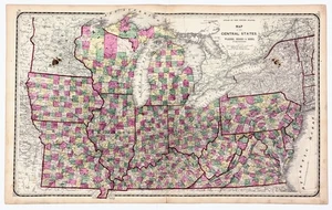 1871 NORTHERN STATES - GREAT LAKES Map LARGE MICHIGAN - OHIO - WISCONSIN IOWA - Picture 1 of 9