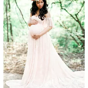 Lace Pregnancy Dresses Maternity Maxi Gown Clothes For Photography Photo Shoot - Picture 1 of 23