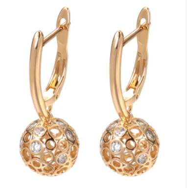 Luxus Creolen Ohrringe 585 / 14K Rosegold Echtgold gefüllt mit Zirkon für Damen - Bild 1 von 3