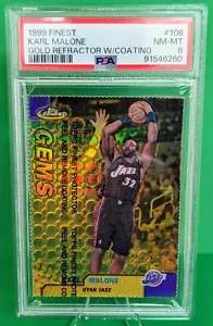 1999 TOPPS FINEST GOLD REFRACTOR KARL MALONE PSA 8 #97/100 - Picture 1 of 3