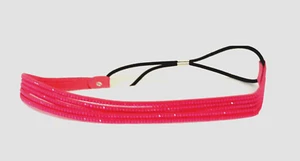 NEON PINK MULTI-STRAND FAUX SUEDE RED STUDS STRETCH STYLE HEADBAND HATBAND - Picture 1 of 2