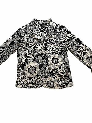 KAKTUS Kak Tus - Chaqueta Mujer Grande Blanco y Negro Floral Abstracto Mangas 3/4 Foto 1 de 4