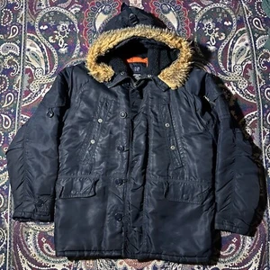 Gap Snorkel Men’s Winter Quilted Liner Jacket Faux Fur Hood Navy Blue Size Small - Picture 1 of 14