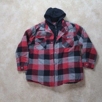 Northcrest Edredón Forrado Franela Camisa Chaqueta Hombres Grande Cuadros Botón Frontal Con Capucha Foto 1 de 4