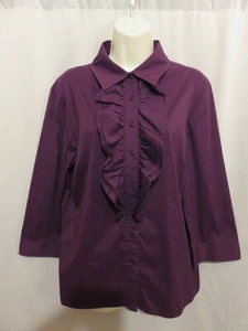 Blusa St John Tejida Etiqueta Negra Volantes Botón Frontal Berenjena Púrpura Talla 10 - Imagen 1 de 7