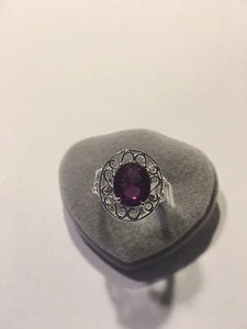 LARGE OVAL PURPLE STERLING Silver PLATED Ring Size 8-R754 - Picture 1 of 5