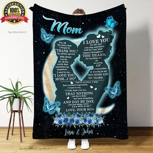 Personalized To My Mom Fleece Blanket, Son’s Special Birthday Gift for Xmas - Picture 1 of 5