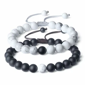His and Hers Onyx Stone Couple Bracelets Matte Onyx Howlite Adjustable Bracelets - Picture 1 of 6