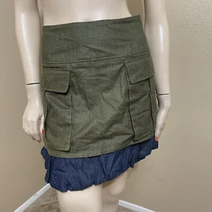 Women’s Forest Green Cotton Casual Layered Lined Pockets Sample Size S Skirt - Picture 1 of 16