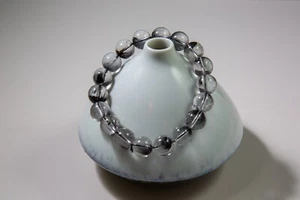 Collection 11.5mm 6A+ Natural Brookite Silver Rutilated Quartz Beaded Bracelet - Picture 1 of 9