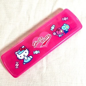 Sanrio Hello Kitty Pencil Box Case 2004 Clear Pink Mice Candy Animation Kawaii - Picture 1 of 8