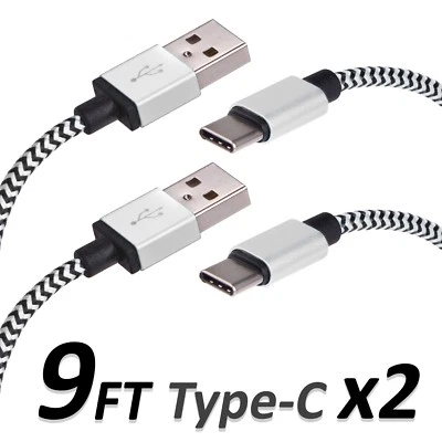9 FT Type C USB Charger Data Cable For Android Device Type-C High Quality 2 Sets - Image 1 of 3