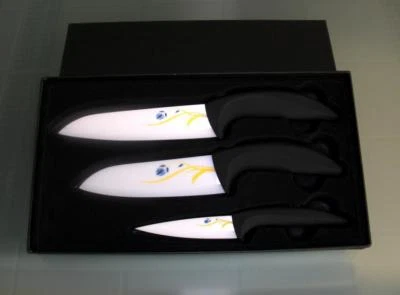 Keramikmesser Set Dekor Keramik Messer Flower Design weiß 3-er Set Geschenkbox - Bild 1 von 4
