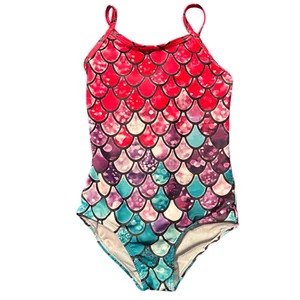Honisen girl's 1 piece mermaid scale multicolor swimsuit adjustable straps sz 4 - Picture 1 of 9