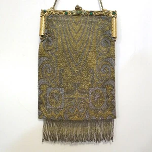 Vintage Antique Steel Beaded Purse Jewelled Frame Bag Handbag France circa 1900s - Picture 1 of 11