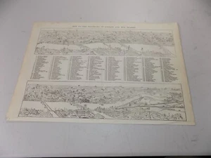 Mapa antiguo/PANORAMA DE LONDRES/EL TÁMESIS 1845, nombrando varios cientos de ubicaciones - Imagen 1 de 1