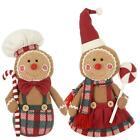 Gingerbread Figure Christmas Decoration Red Tartan Fabric Candy Cane Lolly 34cm
