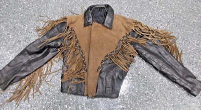 仿旧条纹皮革夹克 FMC! 黑色男式/女式中小号摩托车 — 第 1/4 张图片