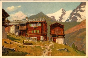 Alpenhütte Berge Saas-Fee mit Fletschhorn AK Schweiz - Bild 1 von 2
