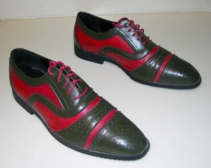 LEATHER WINGTIP SHOES, CHARCOAL & RED, MEN'S 10.5 - Picture 1 of 6
