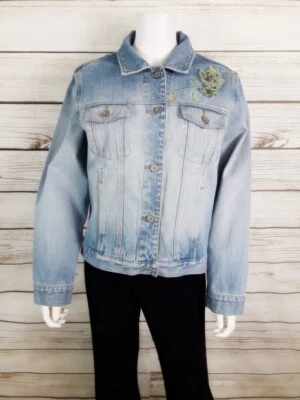 Chaqueta vaquera Eddie Bauer para mujer talla M azul claro adornada con flores   Foto 1 de 4