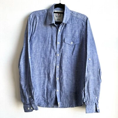 Barbour Shirt Mens Medium Blue 100% Linen Long Sleeve Button Up Bowspirit Shirt - Image 1 of 4